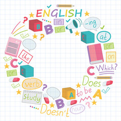 Concept of learning English. Flat design, vector pattern. English courses.
