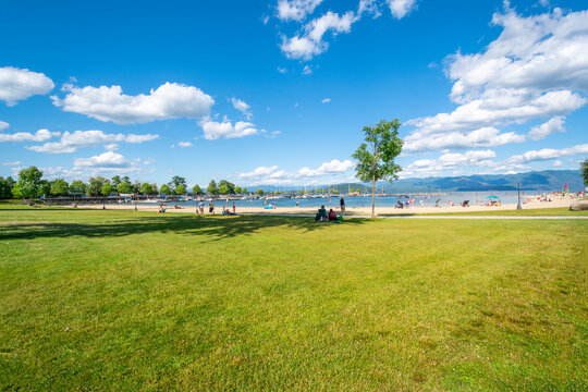 The public city beach and park along Lake Pend Oreille and Sand Creek in the city of Sandpoint, Idaho USA.