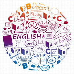 Concept of learning English. Flat design, vector pattern. English courses.