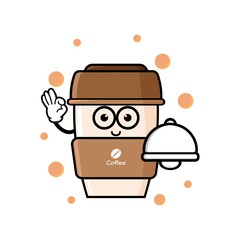 cute coffe cup cartoon mascot character vector design