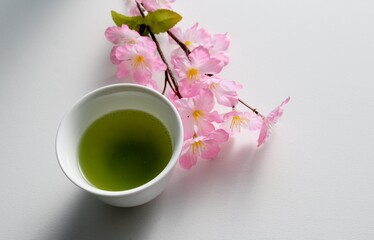 お茶の時間　緑茶　飲み物　桜