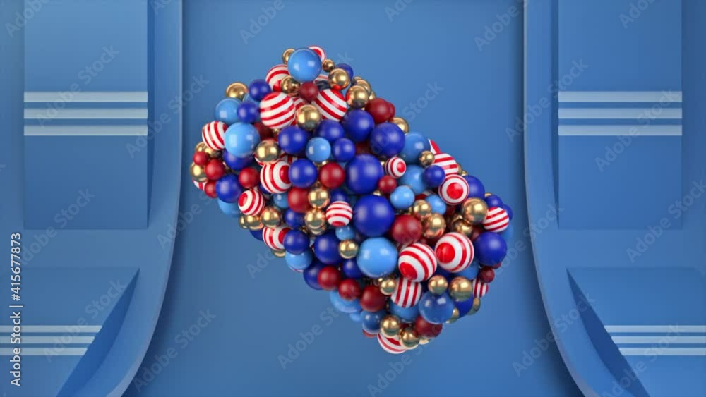 Poster abstract tiny small round shaped particles flying and spinning in created parallelepiped figure. ani