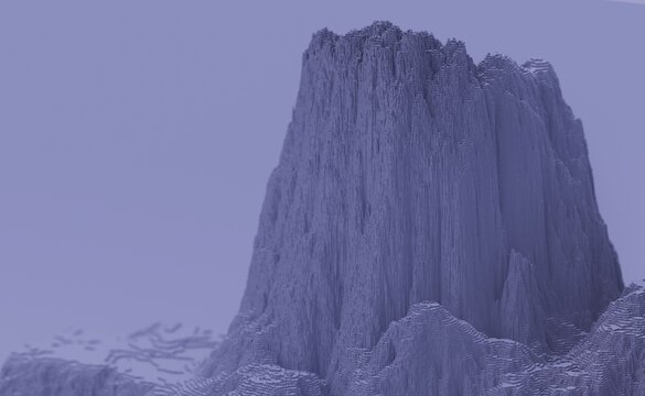 3D computer generated voxels winter mountain landscape