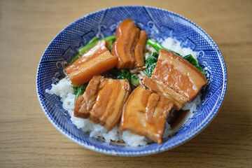 Dongpo pork bowl, a dish of braised pork belly on white rice