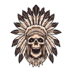 skull indian wearing headdress vector