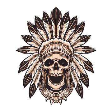 skull indian wearing headdress vector