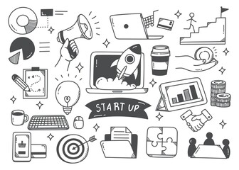 Start up concept doodle set vector illustration