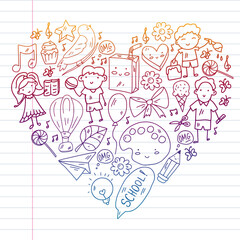 Kids drawing Kindergarten School Happy children play Illustration for kids Nursery Preschool Children icon