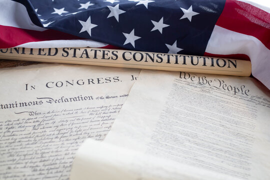 Constition of USA with US flag