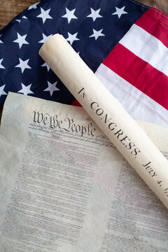 Constition of USA with US flag