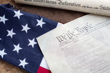 Constition of USA with US flag