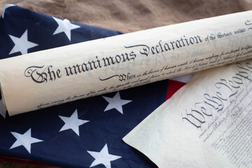 Fototapeta premium Constition of USA with US flag