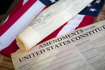 Constition of USA with US flag