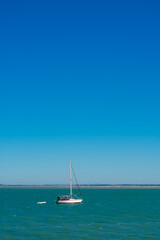 Naklejka premium sailing boat in the bay of Cadiz, Andalusia. Spain. Europe. 