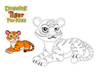 Drawing and coloring pages printables cute cartoon Tiger. Crafts and Worksheets for kid. Vector Illustration