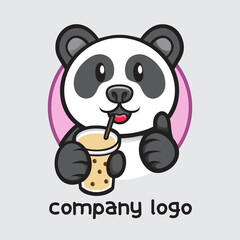 panda animal drink boba logo stock vector illustration