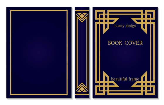 Book cover and spine design template in A4 size. Retro frames. Vintage Brochure design. Simple art deco pattern. Flyer promotion. Presentation cover.