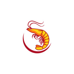 shrimp for Seafood restaurant logo. Red prawn
