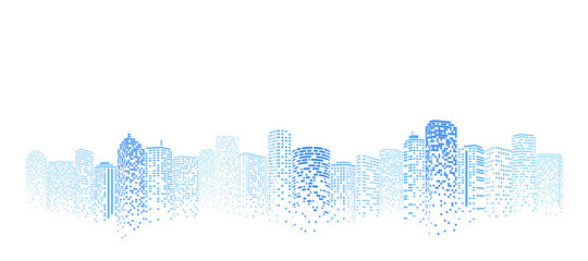 Perspective building. Digital or smart city illustration. City scene on night time. Isolated or white background. © cofficevit