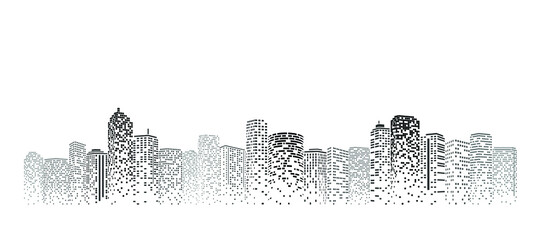 Perspective building. Digital or smart city illustration. City scene on night time. Isolated or white background.