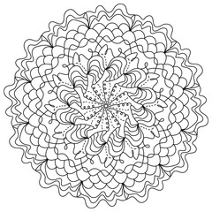 Wavy mandala with spiral lines and weaves, zen coloring page for creativity
