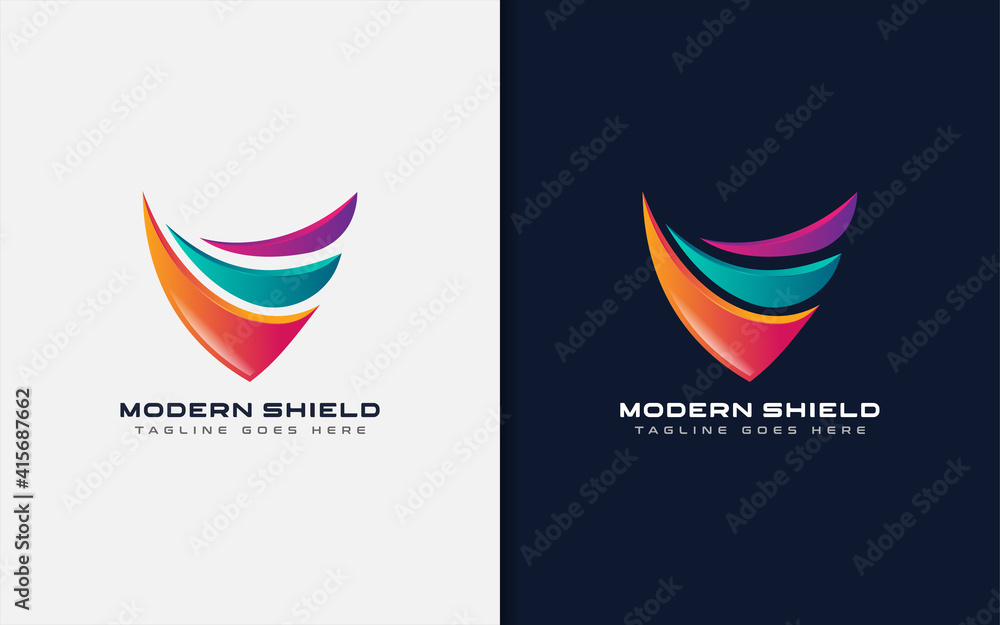 Poster modern shield logo design. abstract colorful shield usable for business and tech company logo. vecto