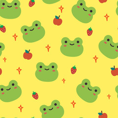 Seamless pattern with cute cartoon frog for fabric print, textile, gift wrapping paper. colorful vector for kids, flat style