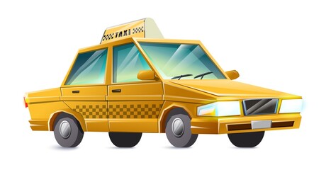Vector cartoon style taxi yellow car. Isolated on white background.