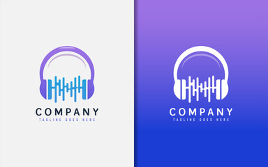 Creative Music Company Logo Design. Abstract Headphone Symbol Combined with Sound Effect. Vector Logo Illustration.