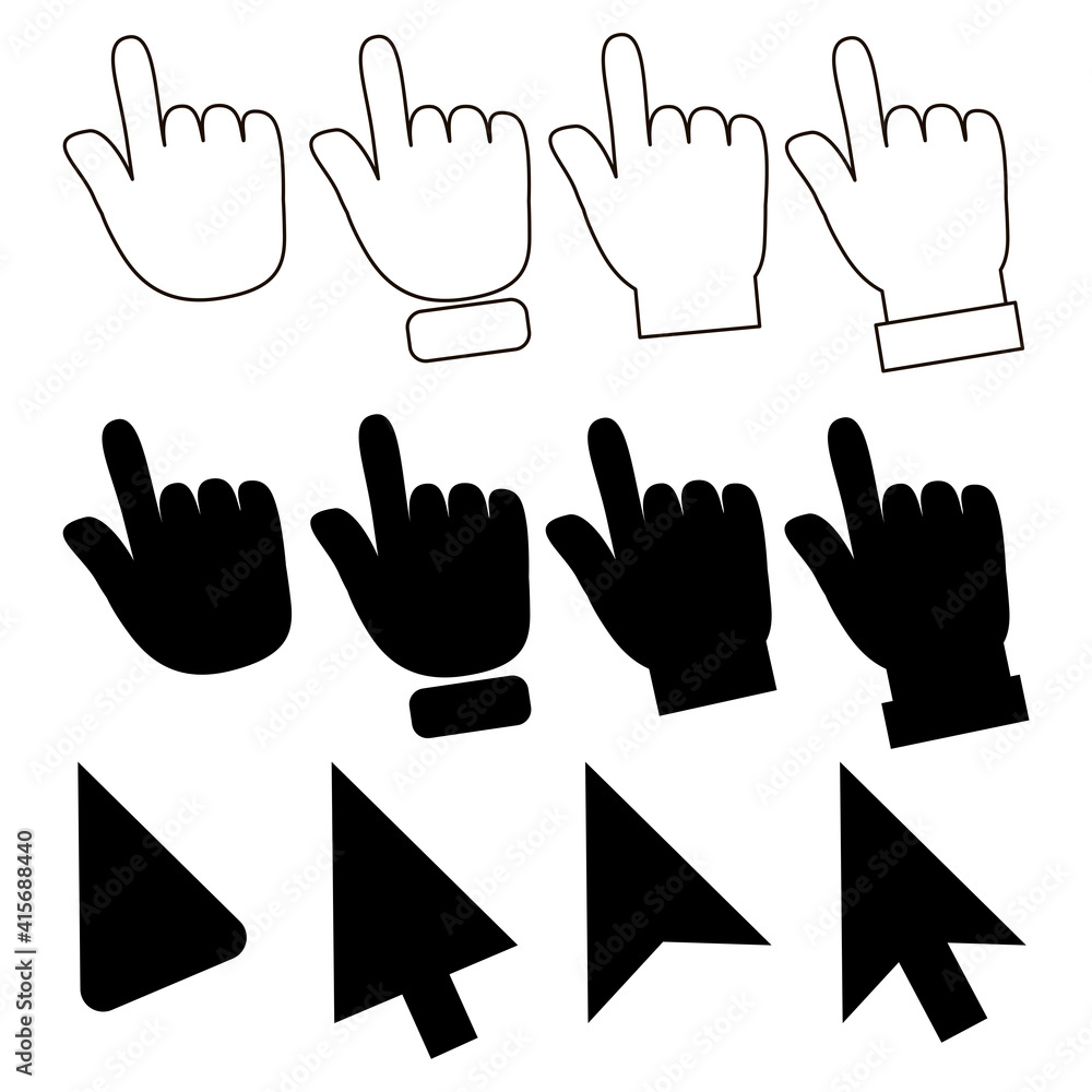 Poster hand arrow cursors. email interface. website icon symbol. internet technology. stock image.