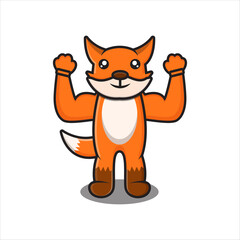 cute fox mascot character with strong muscles vector design eps 10 on white background