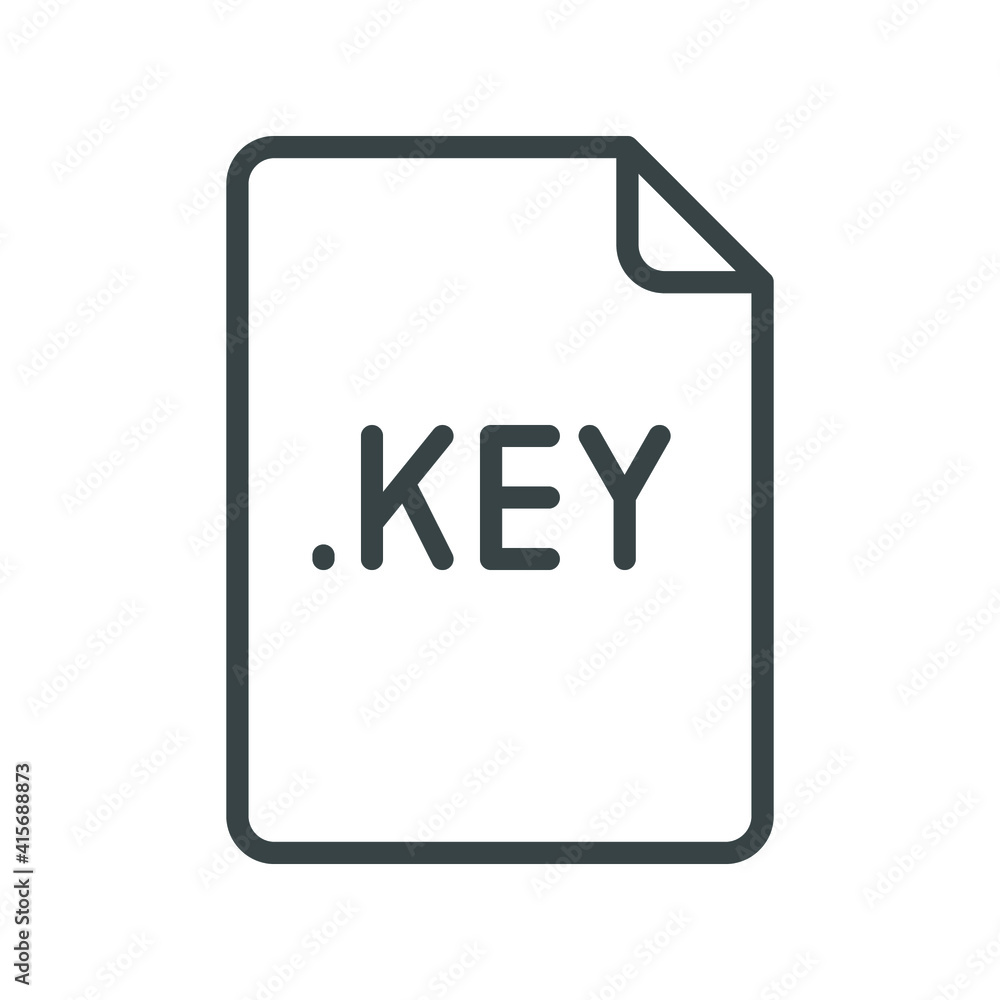 Fototapete KEY file format line icon. Linear style sign for mobile concept and web design. Simple outline symbol. Vector illustration isolated on white background. EPS 10.