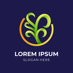 abstract tree logo with line design illustration, colorful design