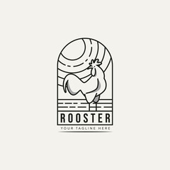 rooster minimalist line art logo badge template vector illustration design. simple classic farm logo concept