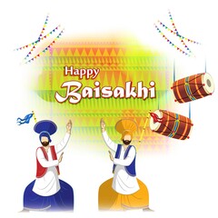 Vector illustration for happy Baisakhi, Indian punjabi festival with festival theme elements.