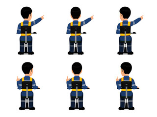 set of industrial worker is pointing to something