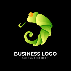 chameleon logo design with 3d green color style