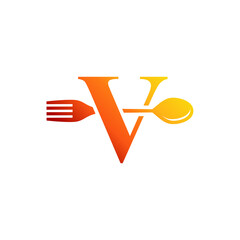 Letter V Spoon and Fork Logo Design Vecktor