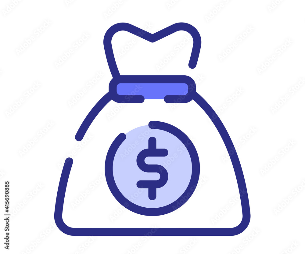 Poster grab bag wealth treasure single isolated icon with dash or dashed line style