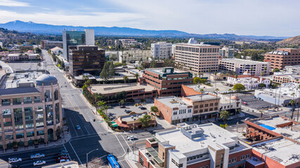 Daytime skyline aerial view of downtown Riverside, California, USA.