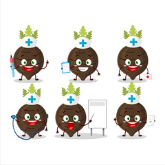 Obraz premium Doctor profession emoticon with black radish cartoon character