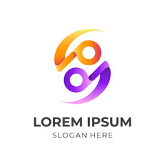 music note logo, music and note, combination logo with 3d orange and purple color style