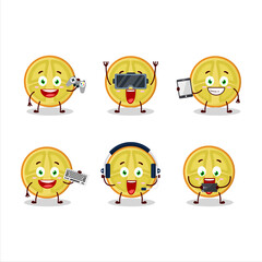 Slice of lulo cartoon character are playing games with various cute emoticons