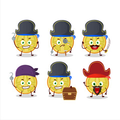 Cartoon character of slice of lulo with various pirates emoticons