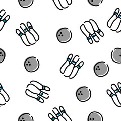Bowling seamless pattern. White isolated background