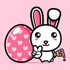 cartoon cute bunny vector design painting easter eggs