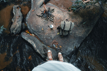 Outdoor at a waterfall in a tropical rainforest