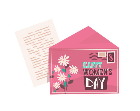 envelope with letter womens day 8 march holiday celebration banner flyer or greeting card horizontal vector illustration