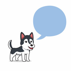 Cartoon character siberian husky dog with speech bubble for design.