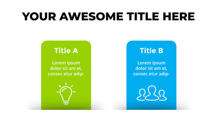 Infographics for 2 steps, options. Two stickers. Presentation slide template. 